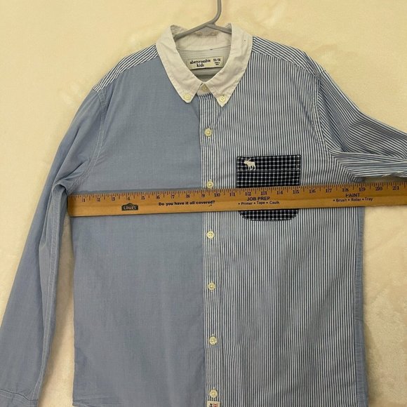 Abercrombie Kids Boys Button Up Shirt Size 13-14 Blue White Striped Long Sleeve - Picture 7 of 8